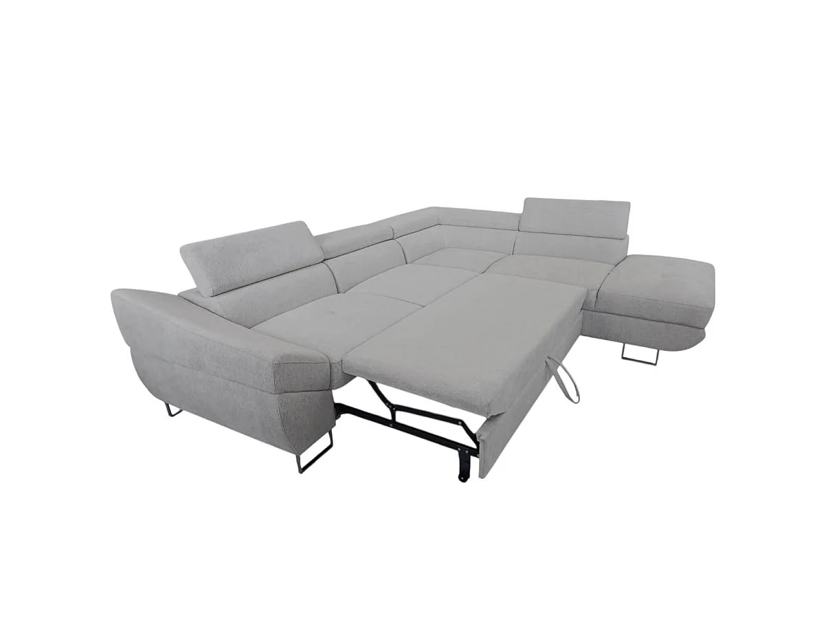 Canapé d'angle droit convertible 5 places avec coffre en tissu gris clair CASSIOPE