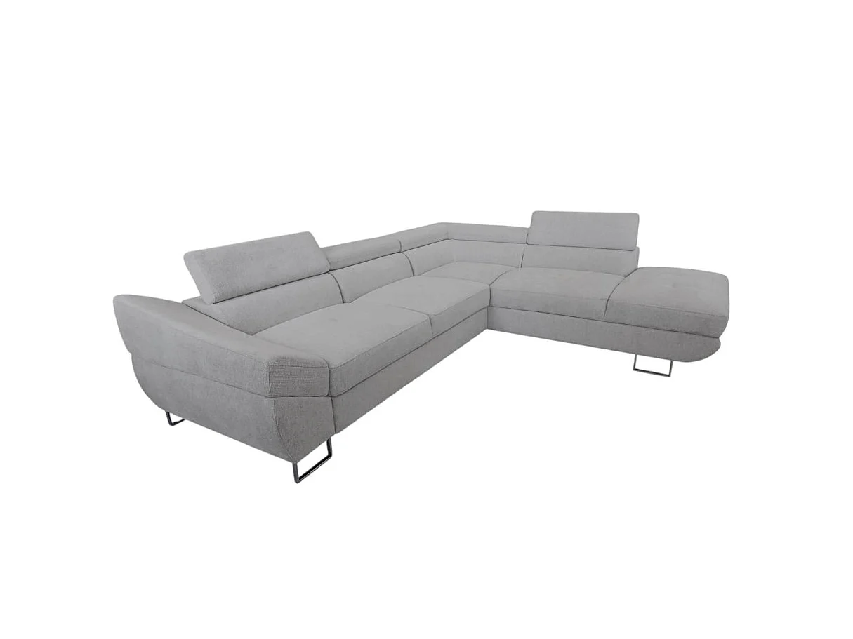Canapé d'angle droit convertible 5 places avec coffre en tissu gris clair CASSIOPE