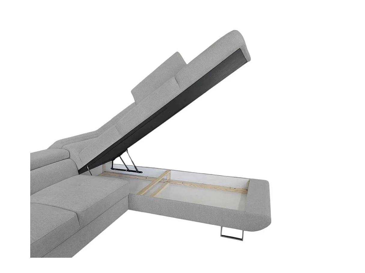 Canapé d'angle droit convertible 5 places avec coffre en tissu gris clair CASSIOPE