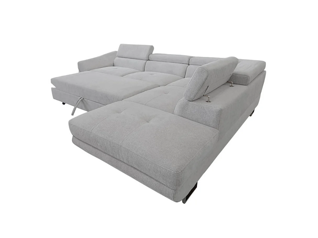 Canapé d'angle droit convertible 5 places avec coffre en tissu gris clair CASSIOPE