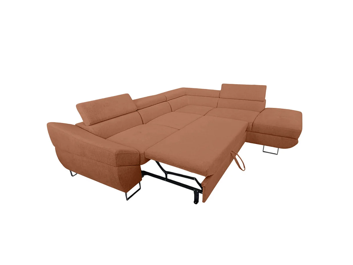Canapé d'angle droit convertible 5 places avec coffre en tissu terracotta CASSIOPE