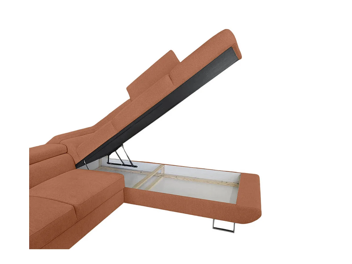 Canapé d'angle droit convertible 5 places avec coffre en tissu terracotta CASSIOPE
