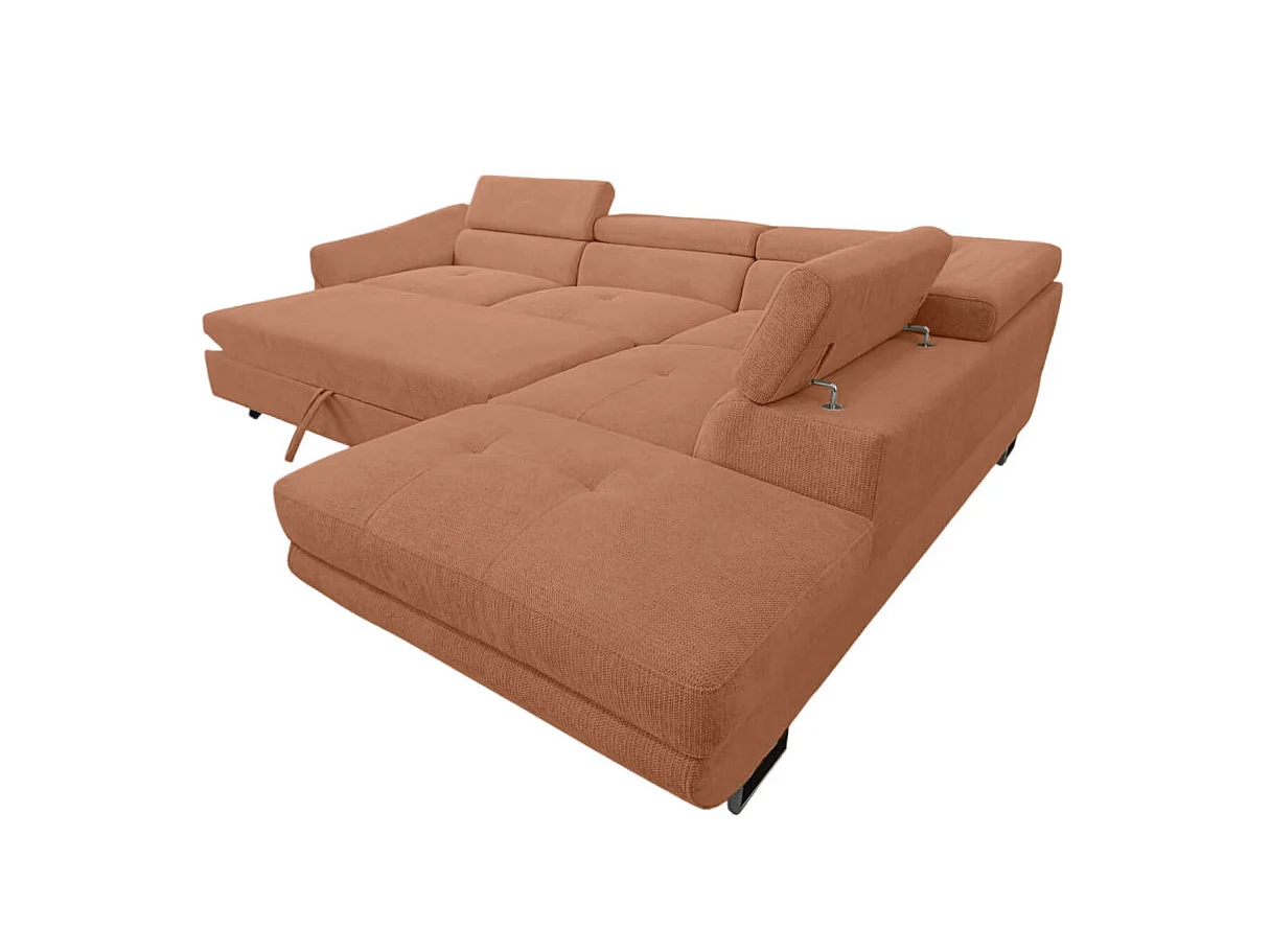Canapé d'angle droit convertible 5 places avec coffre en tissu terracotta CASSIOPE