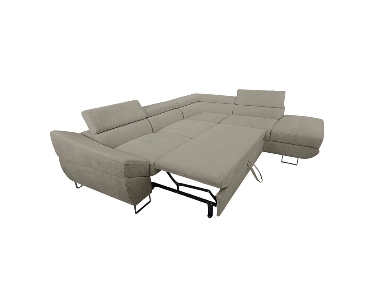 Canapé d'angle droit convertible 5 places avec coffre en tissu taupe CASSIOPE