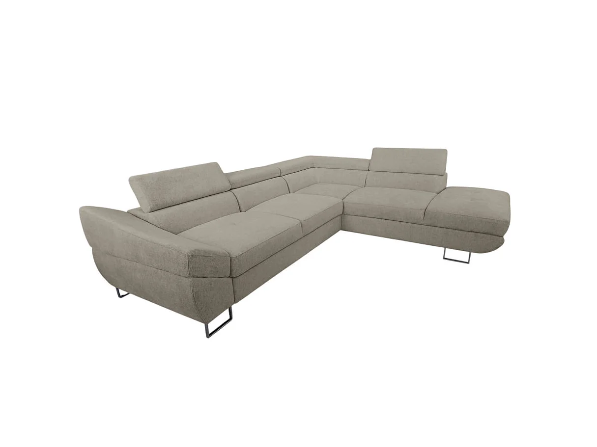 Canapé d'angle droit convertible 5 places avec coffre en tissu taupe CASSIOPE