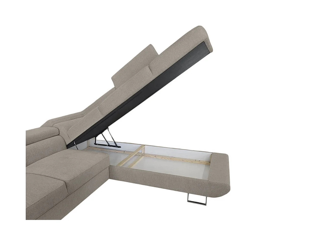 Canapé d'angle droit convertible 5 places avec coffre en tissu taupe CASSIOPE