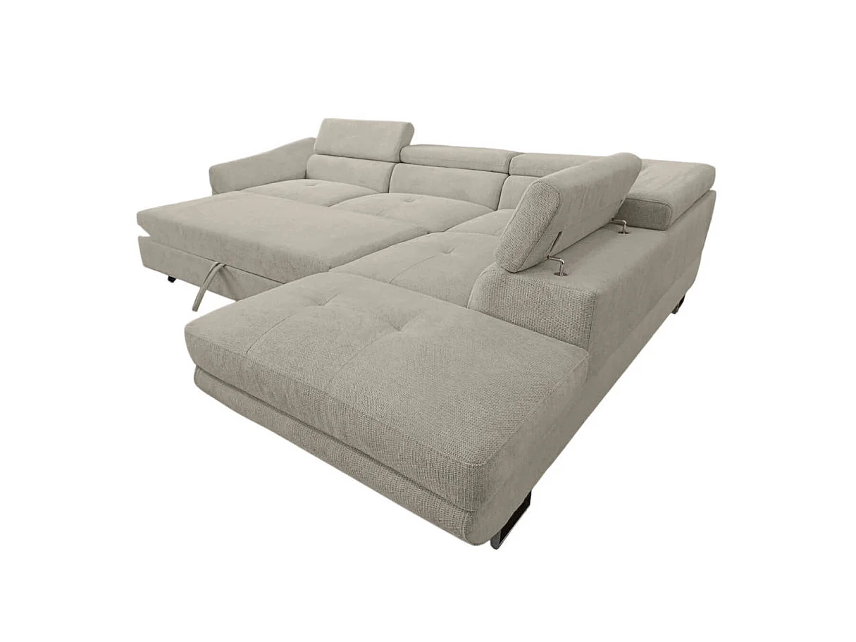 Canapé d'angle droit convertible 5 places avec coffre en tissu taupe CASSIOPE