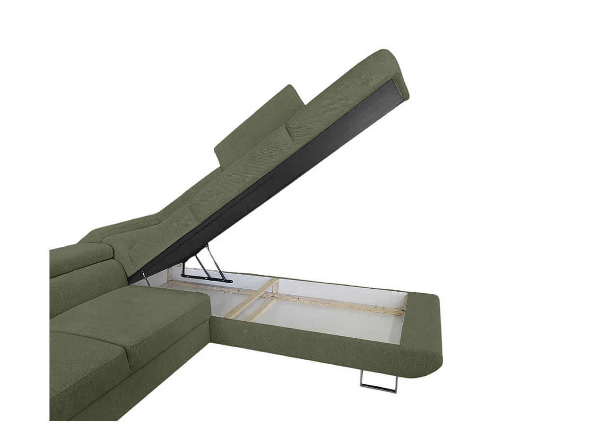 Canapé d'angle droit convertible 5 places avec coffre en tissu vert foncé CASSIOPE