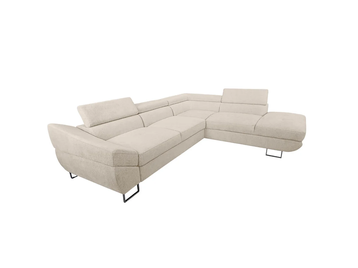Canapé d'angle droit convertible 5 places avec coffre en tissu beige CASSIOPE