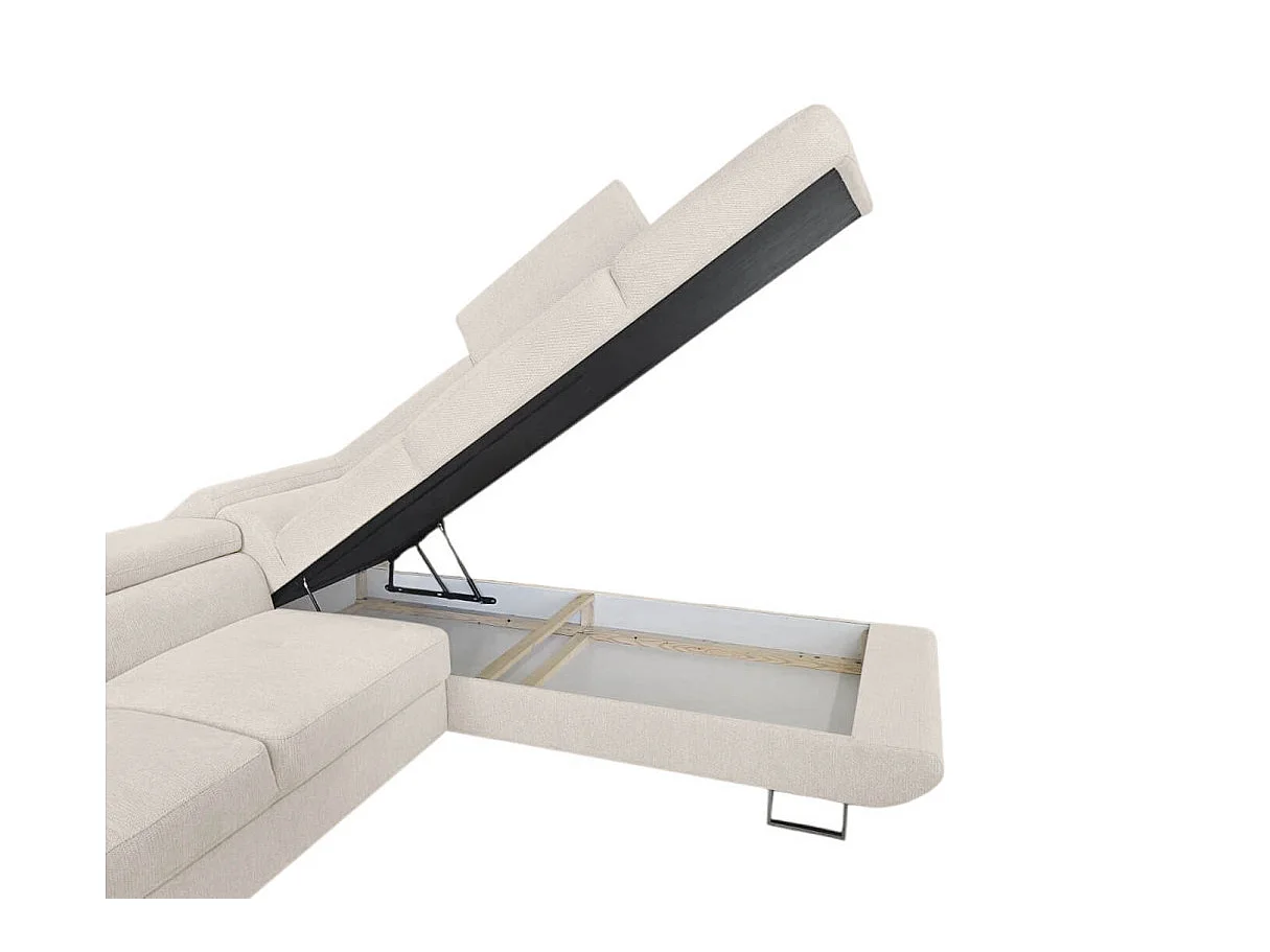 Canapé d'angle droit convertible 5 places avec coffre en tissu beige CASSIOPE