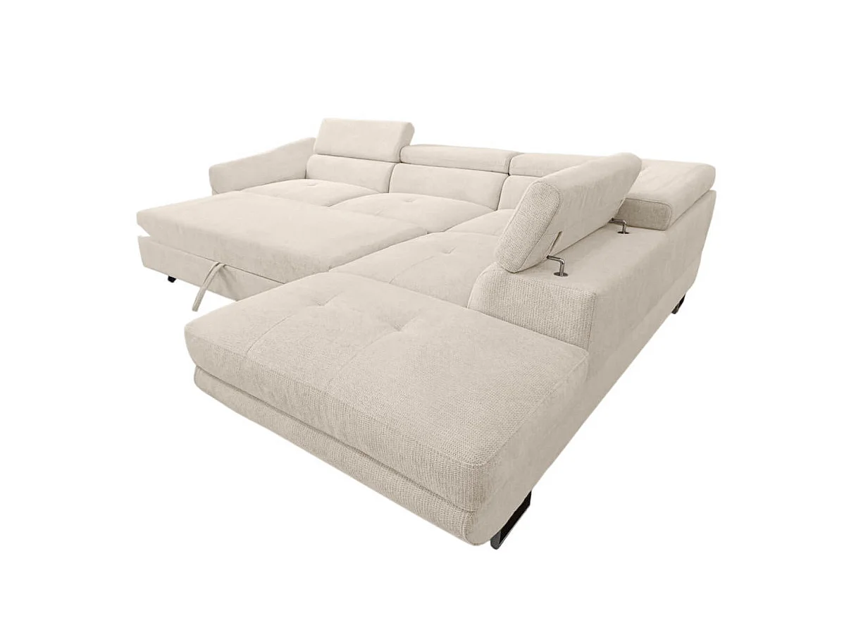 Canapé d'angle droit convertible 5 places avec coffre en tissu beige CASSIOPE