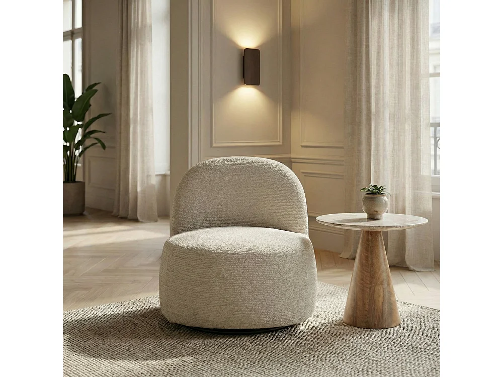 Groovy - Fauteuil pivotant en tissu chenille côtelé - Écru