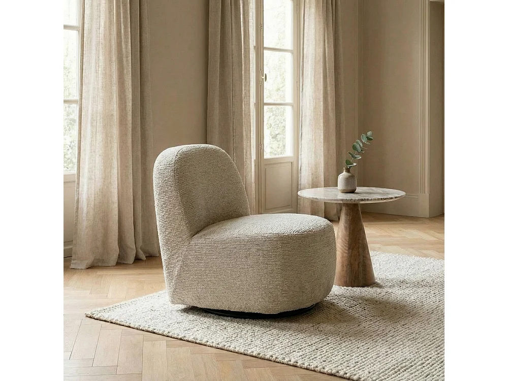 Groovy - Fauteuil pivotant en tissu chenille côtelé - Écru