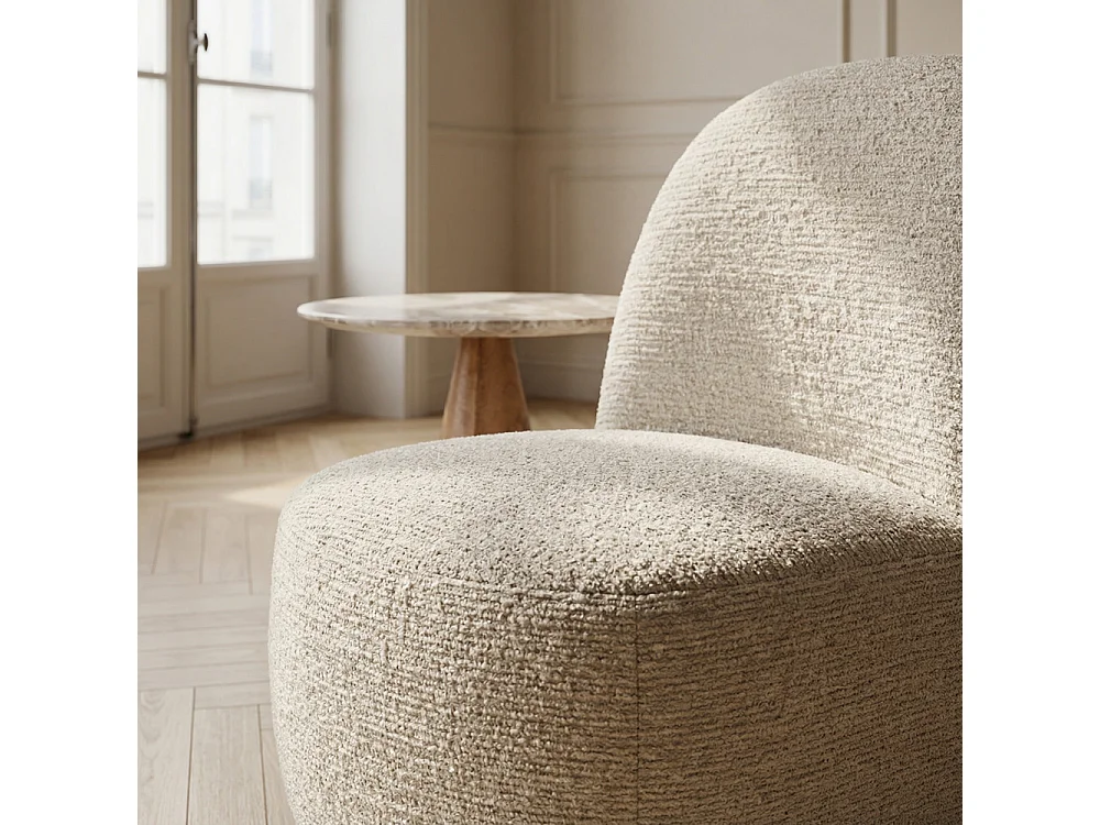 Groovy - Fauteuil pivotant en tissu chenille côtelé - Écru