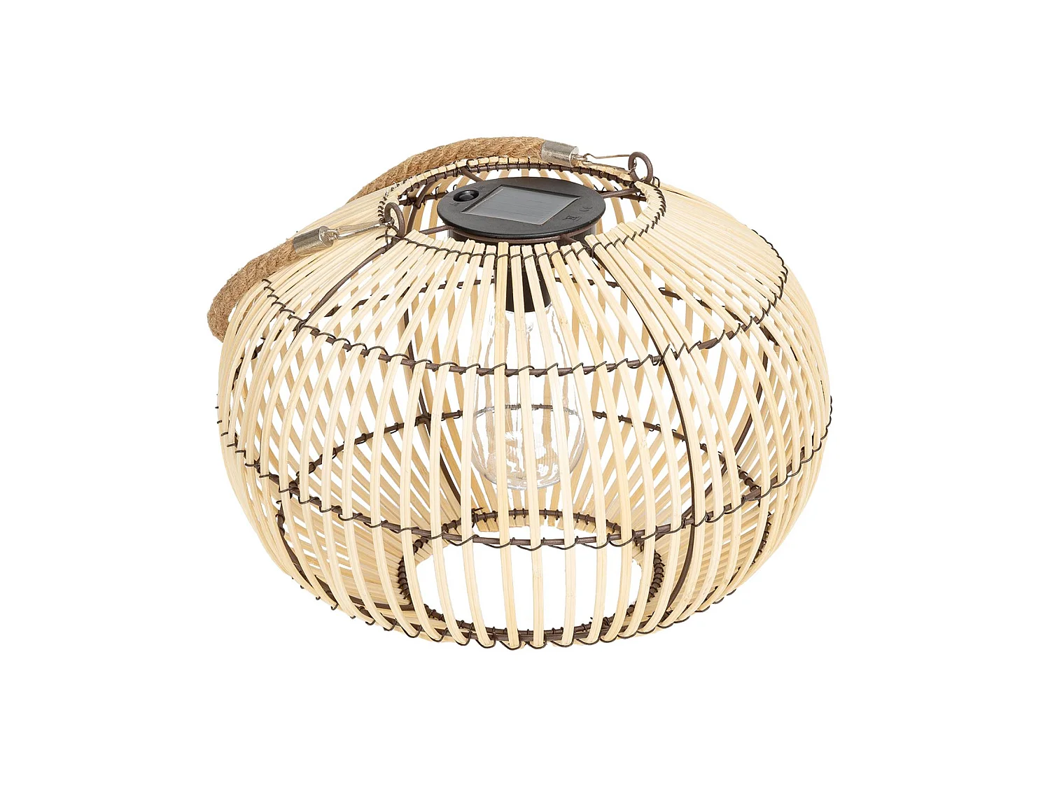 Lampe extérieur solaire LED à suspendre ou à poser Lilou rotin naturel Ø 31.5cm