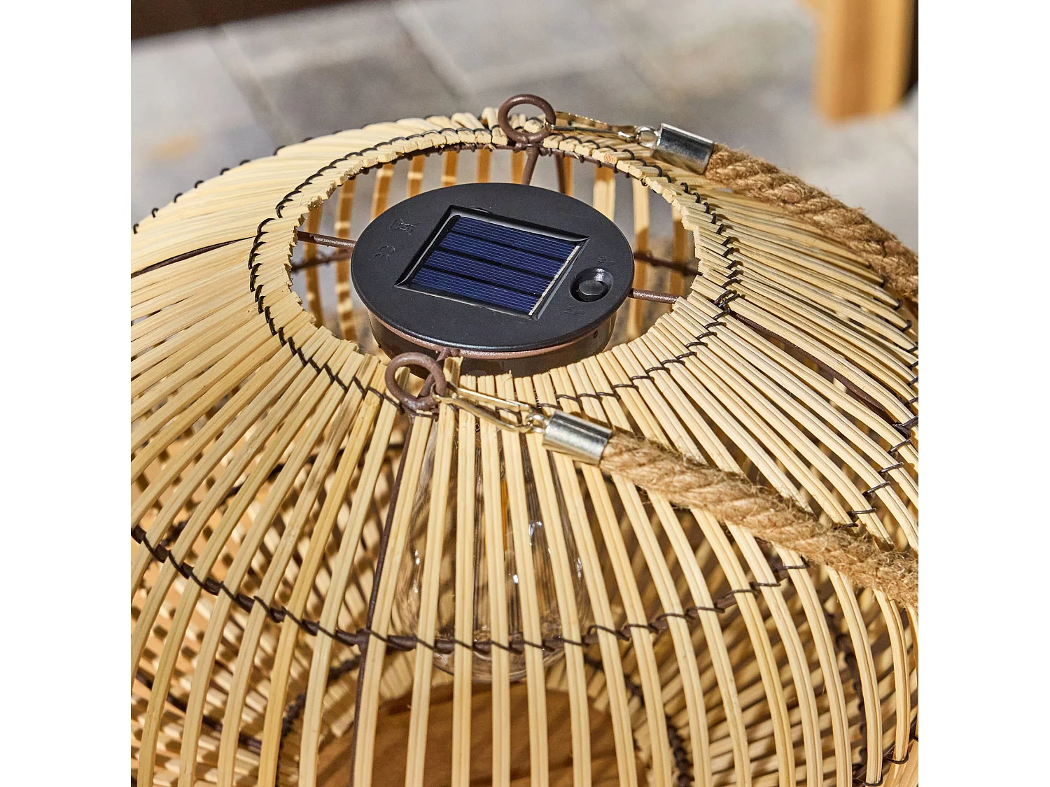Lampe extérieur solaire LED à suspendre ou à poser Lilou rotin naturel Ø 31.5cm