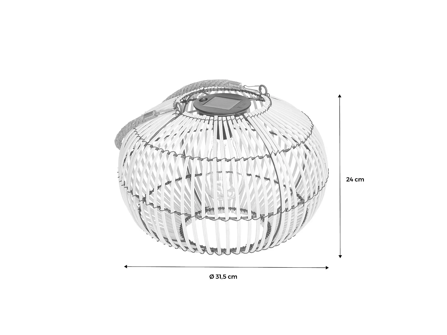 Lampe extérieur solaire LED à suspendre ou à poser Lilou rotin naturel Ø 31.5cm