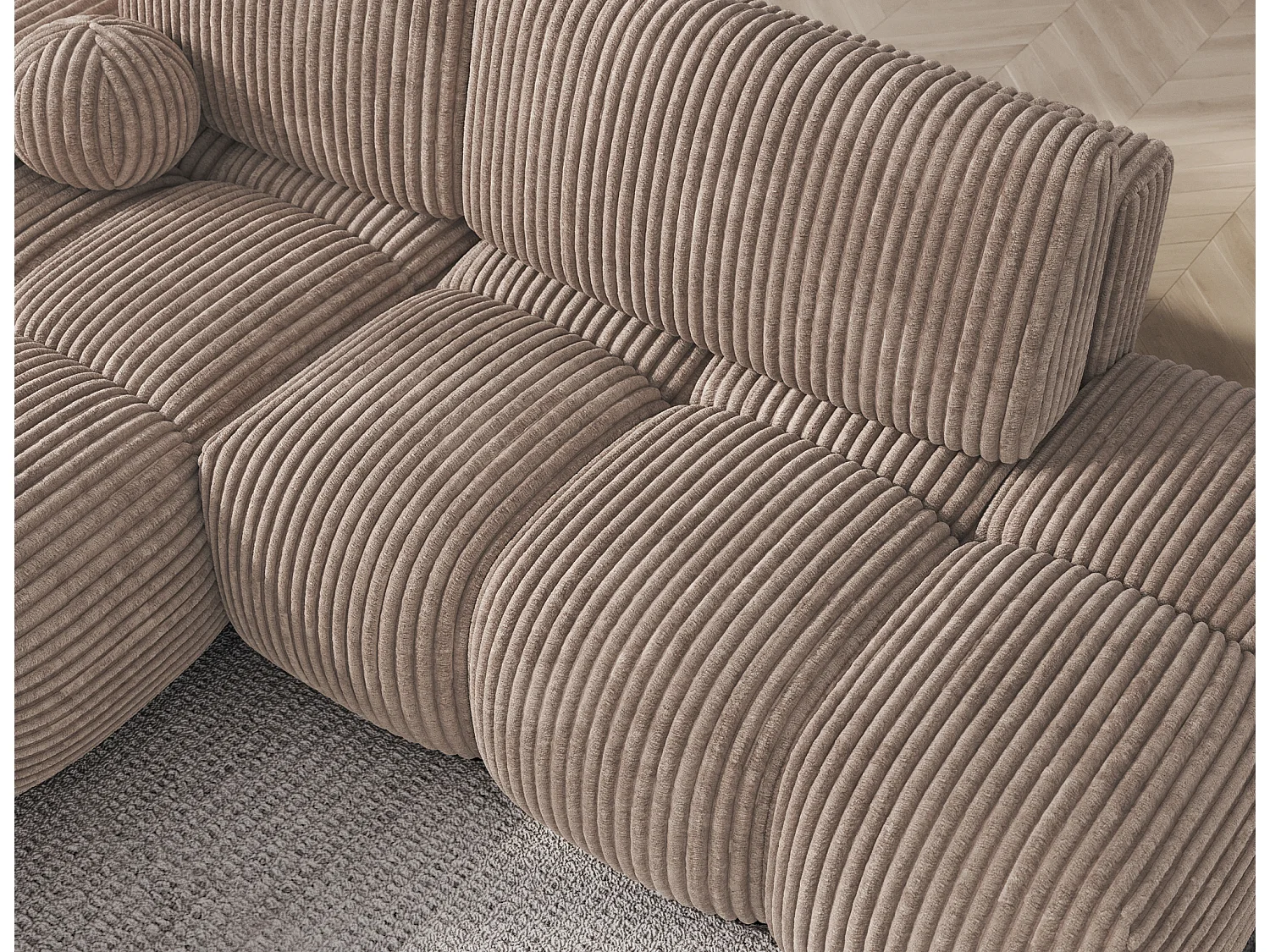 Sofá cama esquinero BINUTO de 3 plazas en tela, 227 cm - Compartimento de almacenaje-Marrón-Ángulo izquierdo