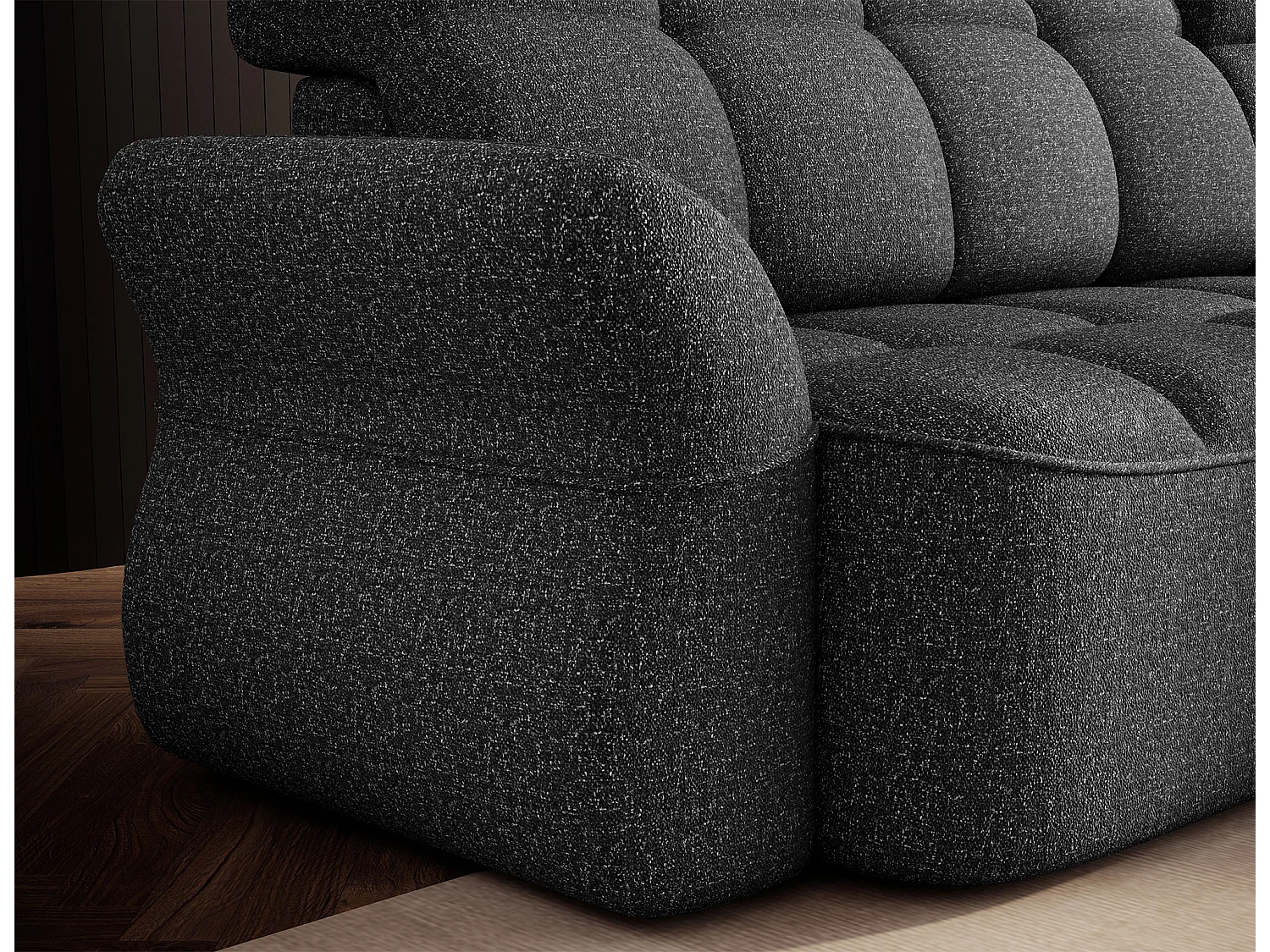 Canapé d’angle convertible 4 places CENTURY en tissu avec coffre – 301cm-Gris foncé-angle droit