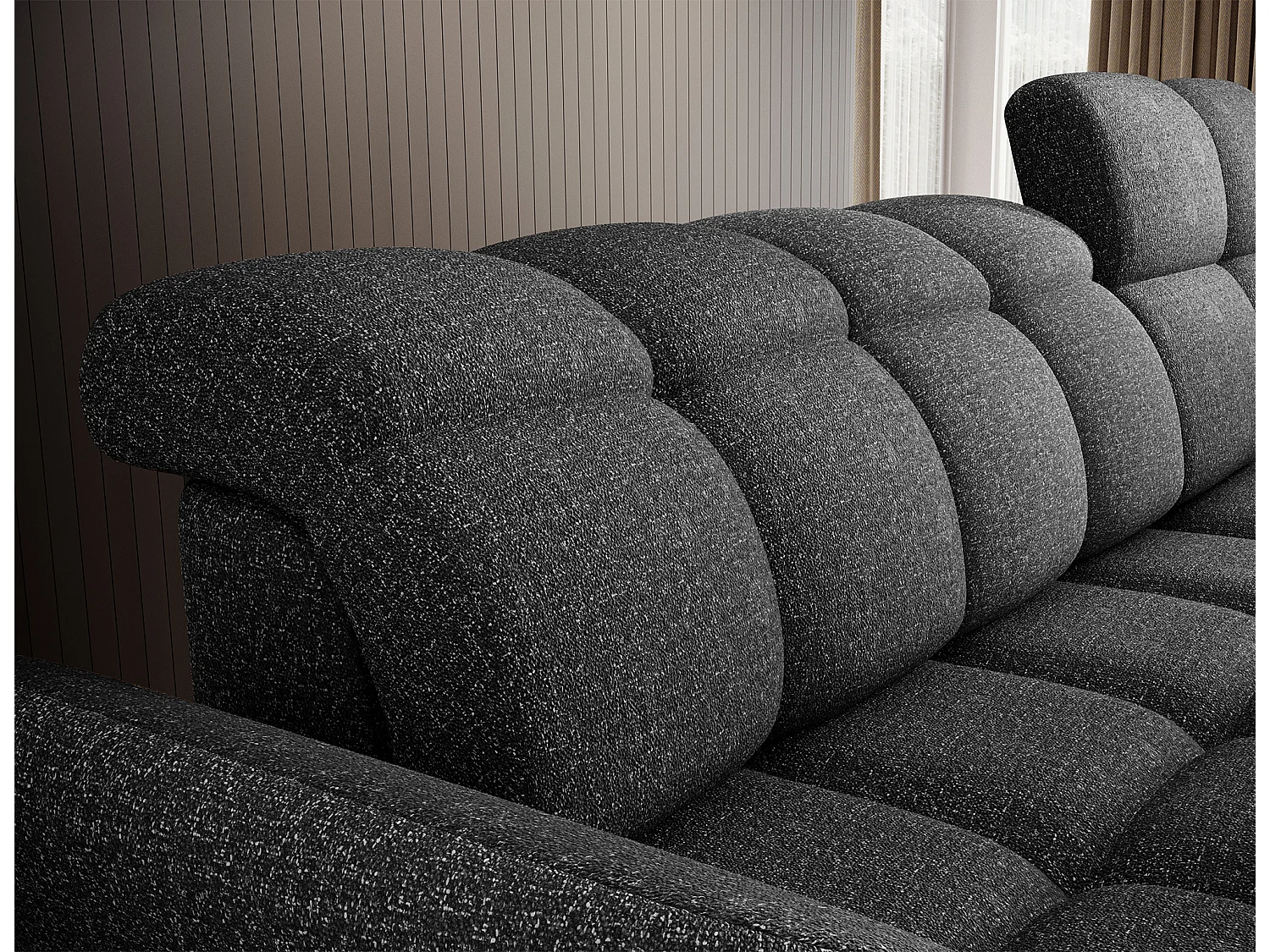 Canapé d’angle convertible 4 places CENTURY en tissu avec coffre – 301cm-Gris foncé-angle droit