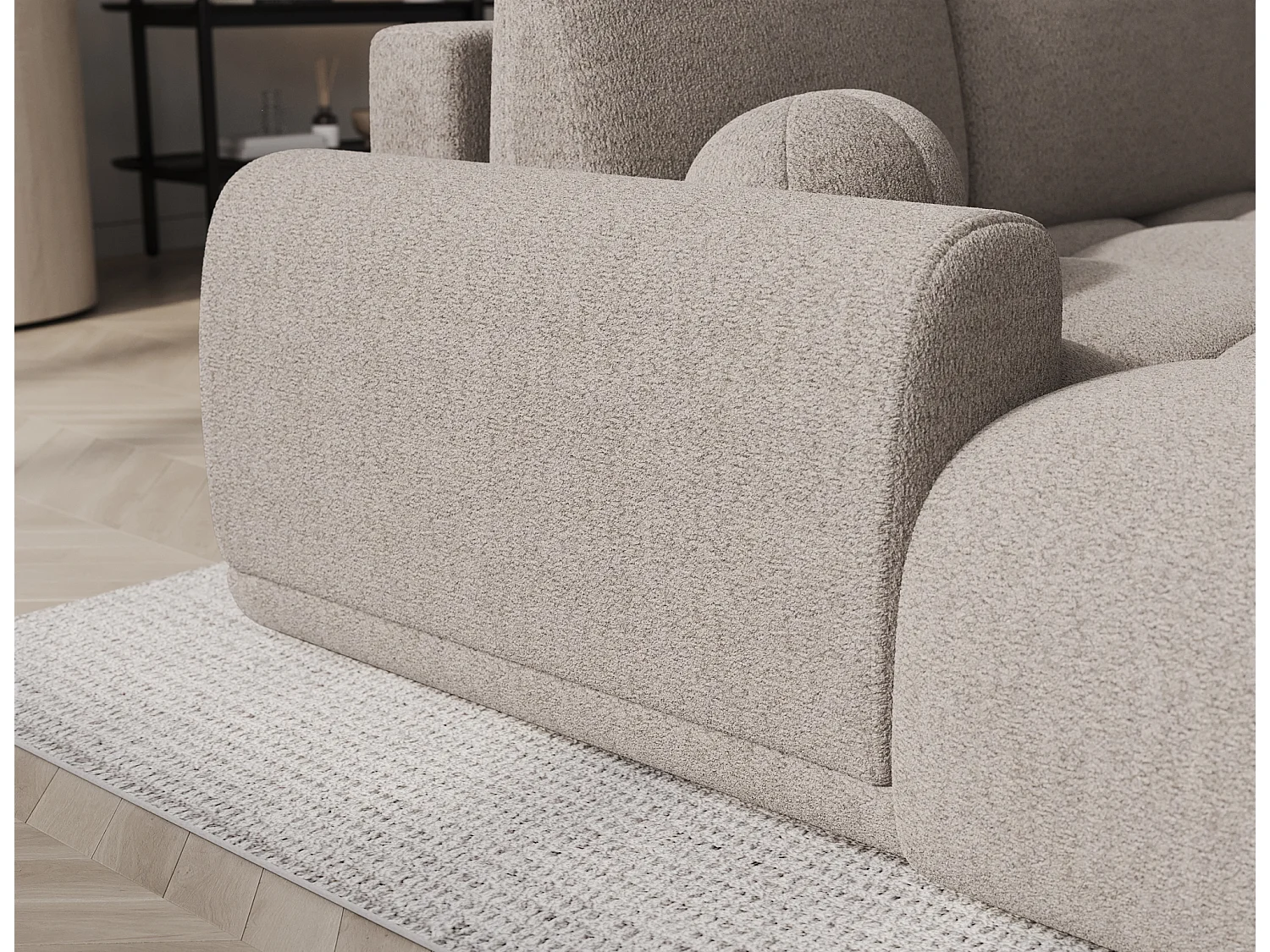 Canapé d’angle convertible 3 places BINUTO en tissu avec coffre de rangement – 227cm-Taupe clair-angle droit