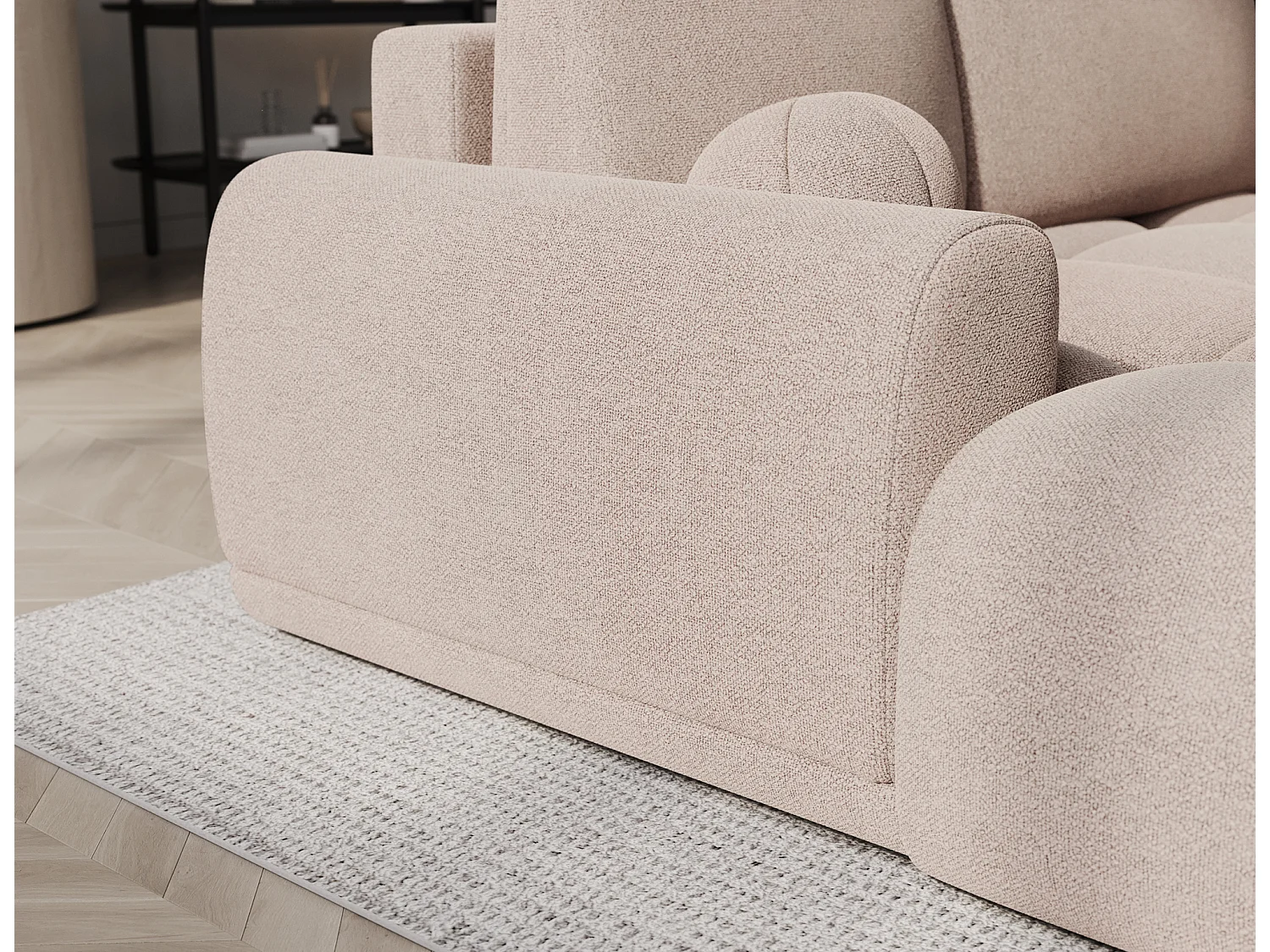 Canapé d’angle convertible 3 places BINUTO en tissu avec coffre de rangement – 227cm-Marron clair-angle gauche