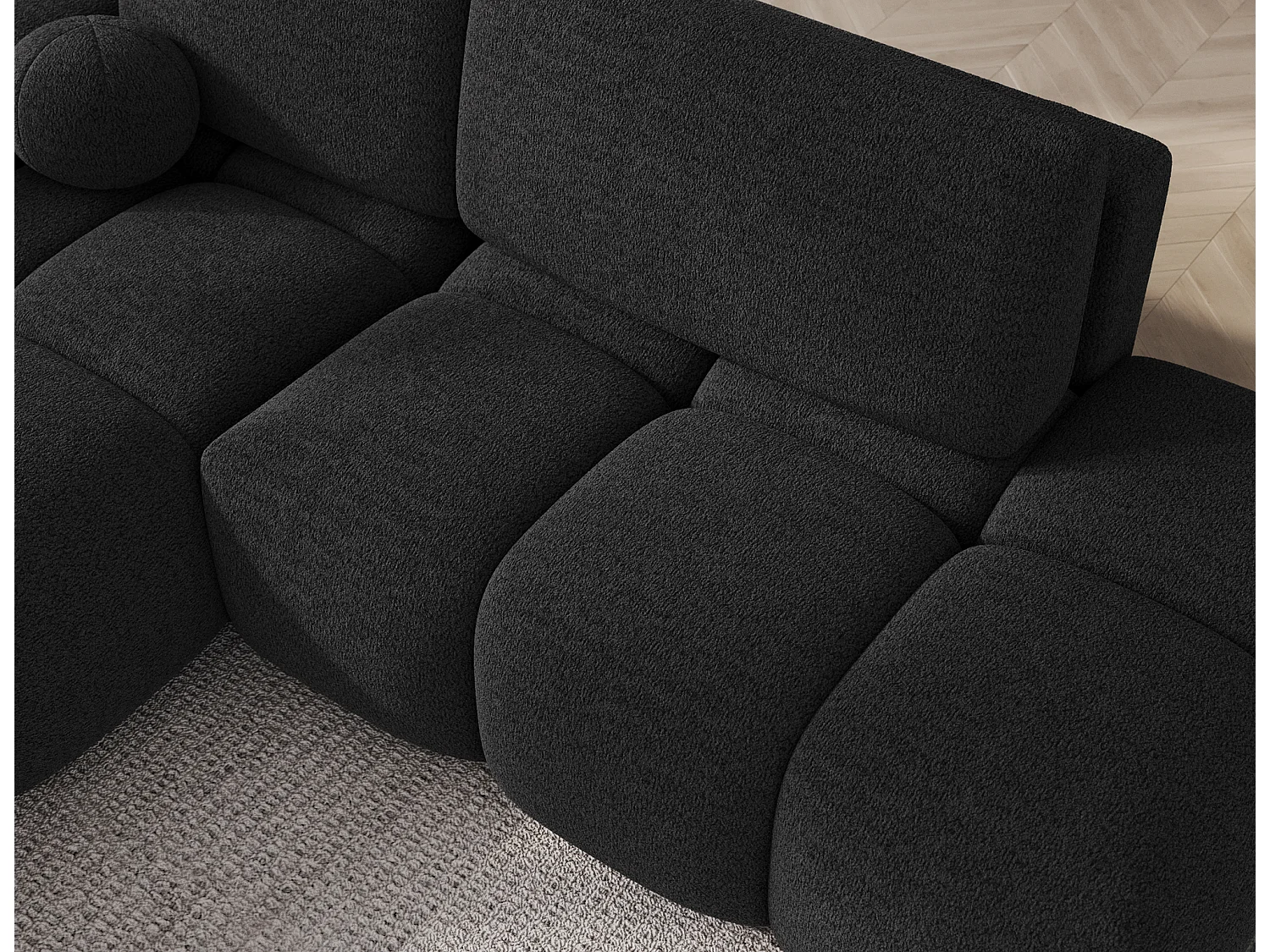 Canapé d’angle convertible 3 places BINUTO en tissu avec coffre de rangement – 227cm-Gris foncé-angle gauche