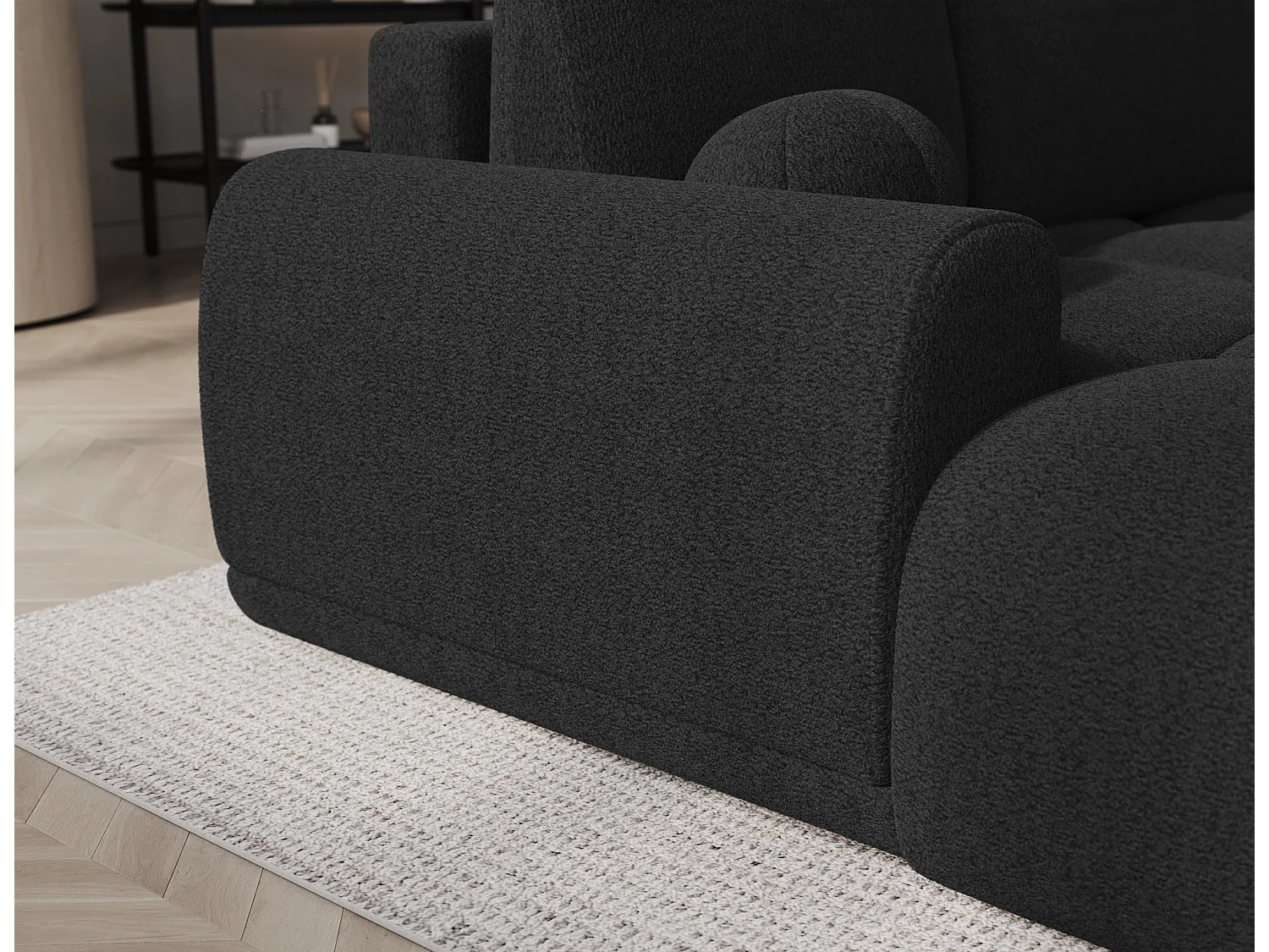 Canapé d’angle convertible 3 places BINUTO en tissu avec coffre de rangement – 227cm-Gris foncé-angle gauche