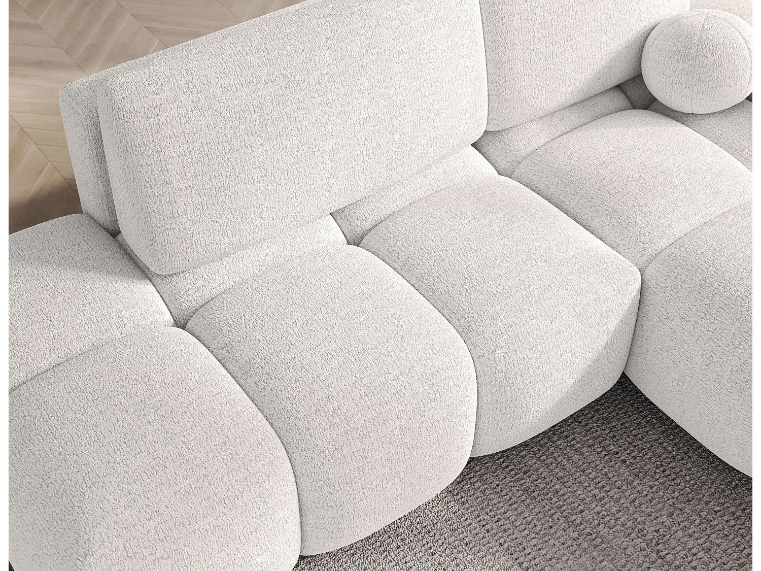 Canapé d’angle convertible 3 places BINUTO en tissu avec coffre de rangement – 227cm-Blanc-angle droit