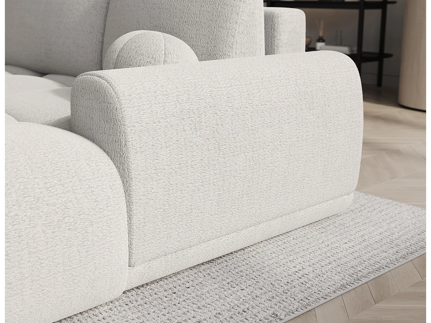 Canapé d’angle convertible 3 places BINUTO en tissu avec coffre de rangement – 227cm-Blanc-angle droit