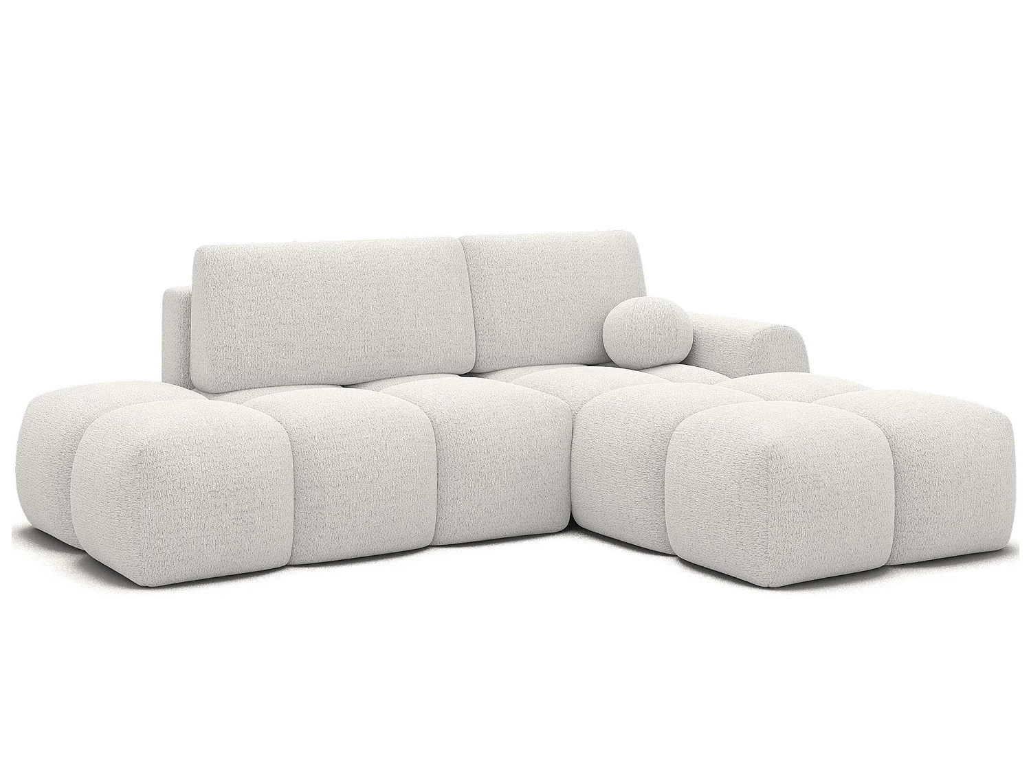 Canapé d’angle convertible 3 places BINUTO en tissu avec coffre de rangement – 227cm-Blanc-angle droit
