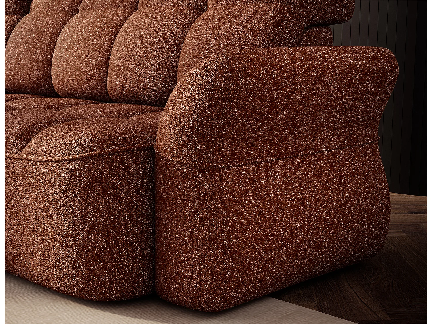 Canapé d’angle convertible 4 places CENTURY en tissu avec coffre – 301cm-Terracotta-angle gauche