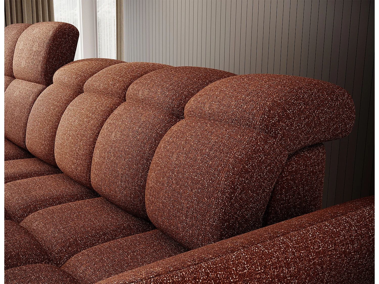 Canapé d’angle convertible 4 places CENTURY en tissu avec coffre – 301cm-Terracotta-angle gauche