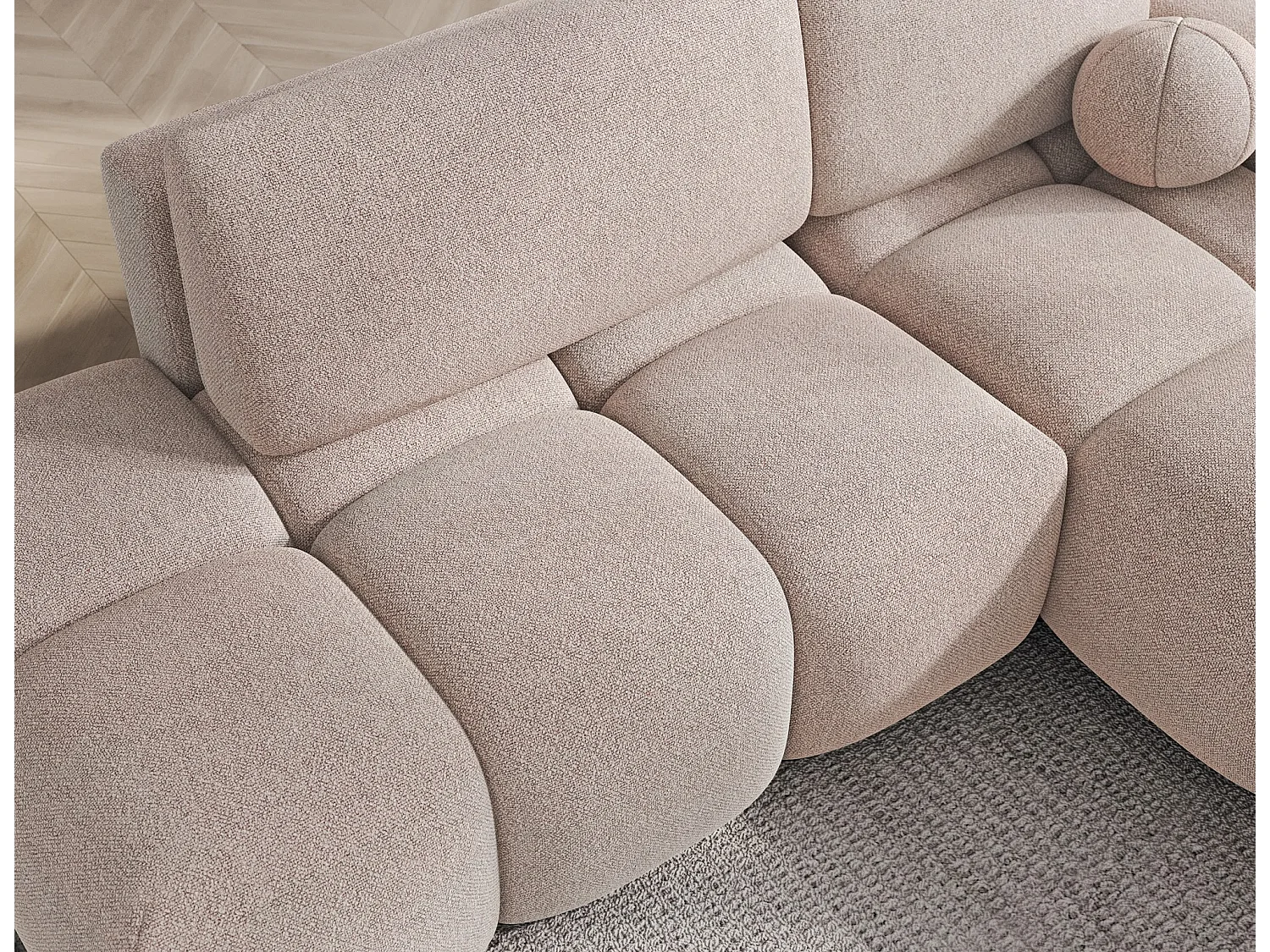 Canapé d’angle convertible 3 places BINUTO en tissu avec coffre de rangement – 227cm-Marron clair-angle droit