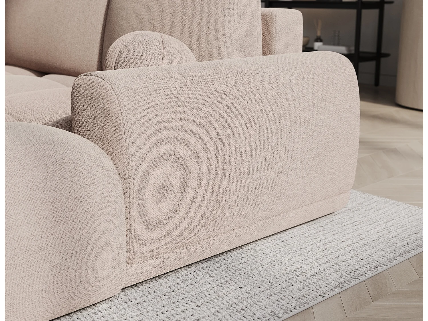 Canapé d’angle convertible 3 places BINUTO en tissu avec coffre de rangement – 227cm-Marron clair-angle droit