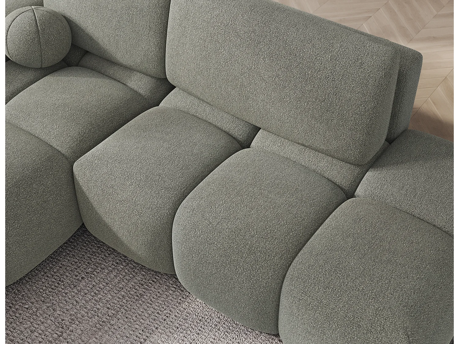 Canapé d’angle convertible 3 places BINUTO en tissu avec coffre de rangement – 227cm-Vert-angle gauche