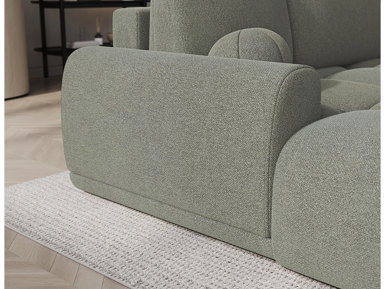 Canapé d’angle convertible 3 places BINUTO en tissu avec coffre de rangement – 227cm-Vert-angle gauche