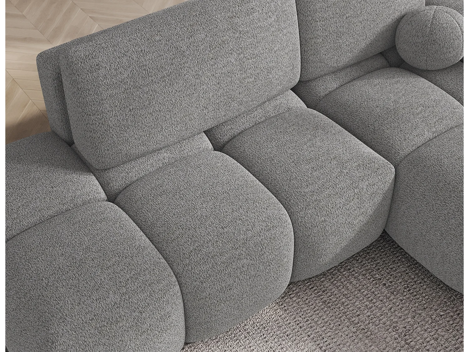 Canapé d’angle convertible 3 places BINUTO en tissu avec coffre de rangement – 227cm-Gris clair-angle droit