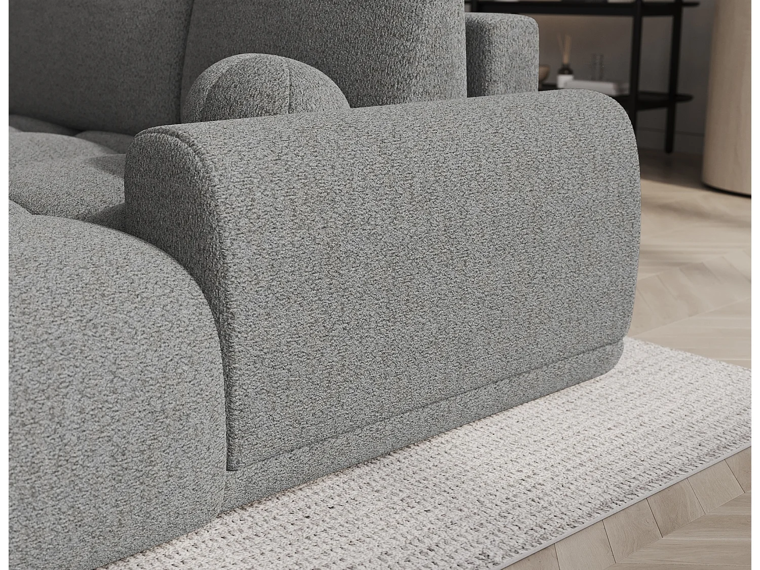 Canapé d’angle convertible 3 places BINUTO en tissu avec coffre de rangement – 227cm-Gris clair-angle droit