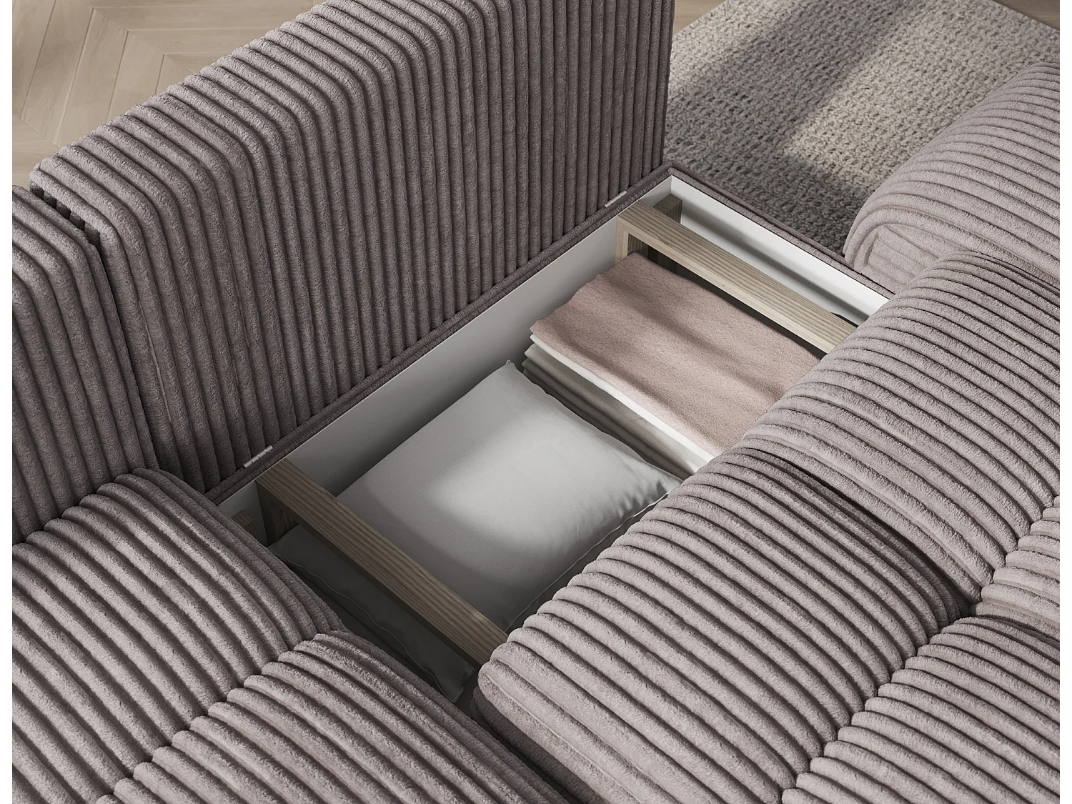 Canapé d’angle convertible 3 places BINUTO en tissu avec coffre de rangement – 227cm-Gris-angle gauche