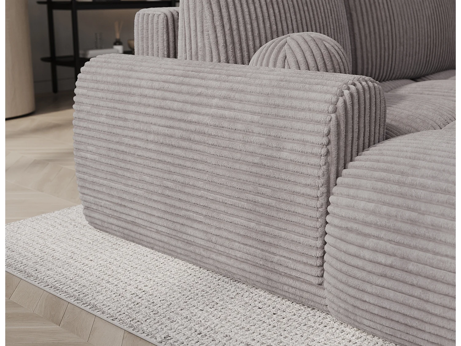 Canapé d’angle convertible 3 places BINUTO en tissu avec coffre de rangement – 227cm-Gris-angle gauche