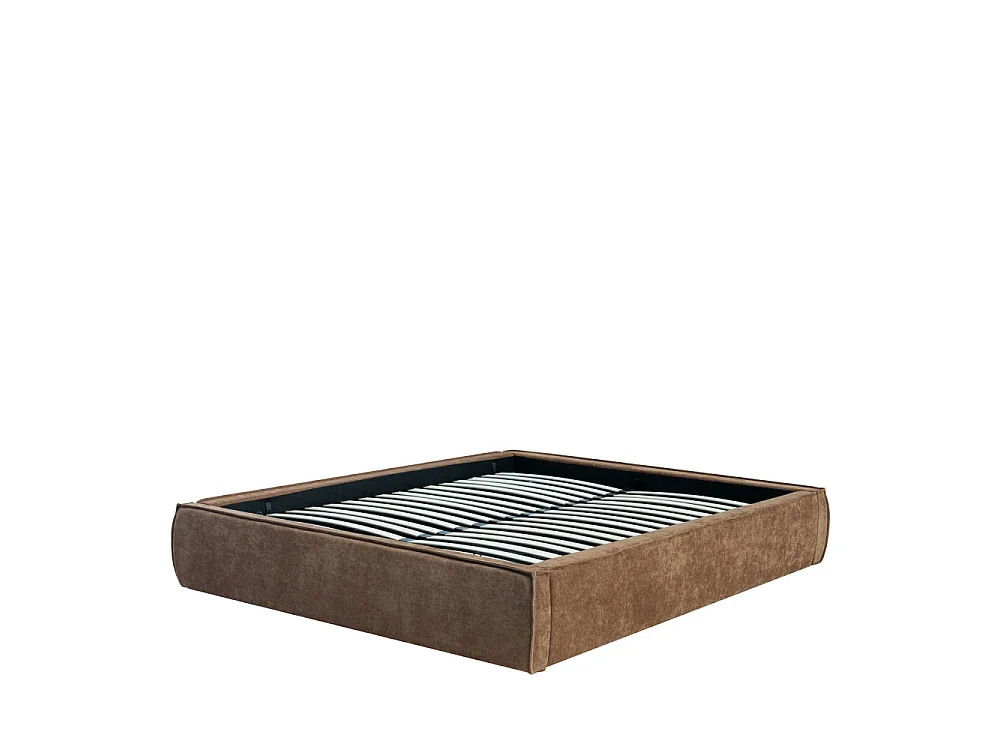 Liberio - Lit coffre en tissu 160x200cm - Marron