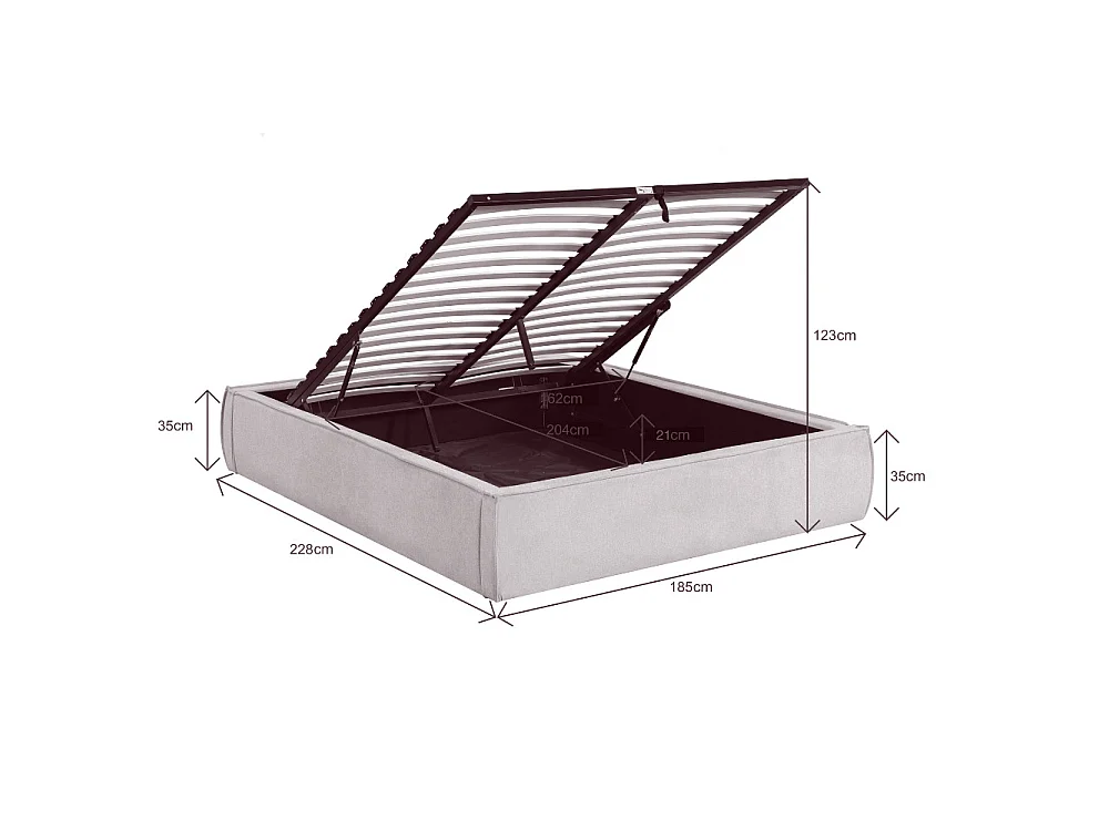 Liberio - Lit coffre en tissu 160x200cm - Marron