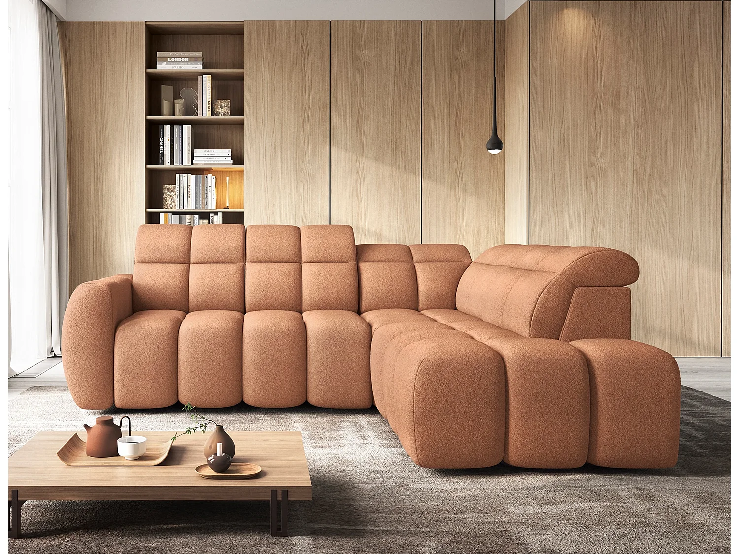 Sofá esquinero Boboon – Diseño y confort a la vanguardia de la modernidad-Naranja-Ángulos rectos