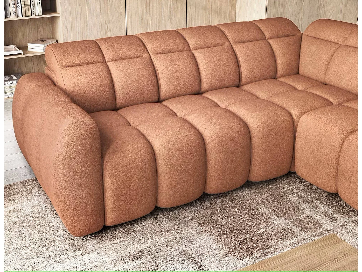 Sofá esquinero Boboon – Diseño y confort a la vanguardia de la modernidad-Naranja-Ángulos rectos