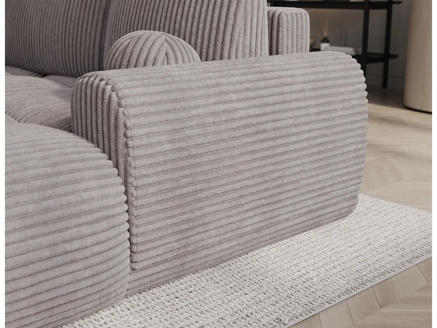 Canapé d’angle convertible 3 places BINUTO en tissu avec coffre de rangement – 227cm-Gris-angle droit