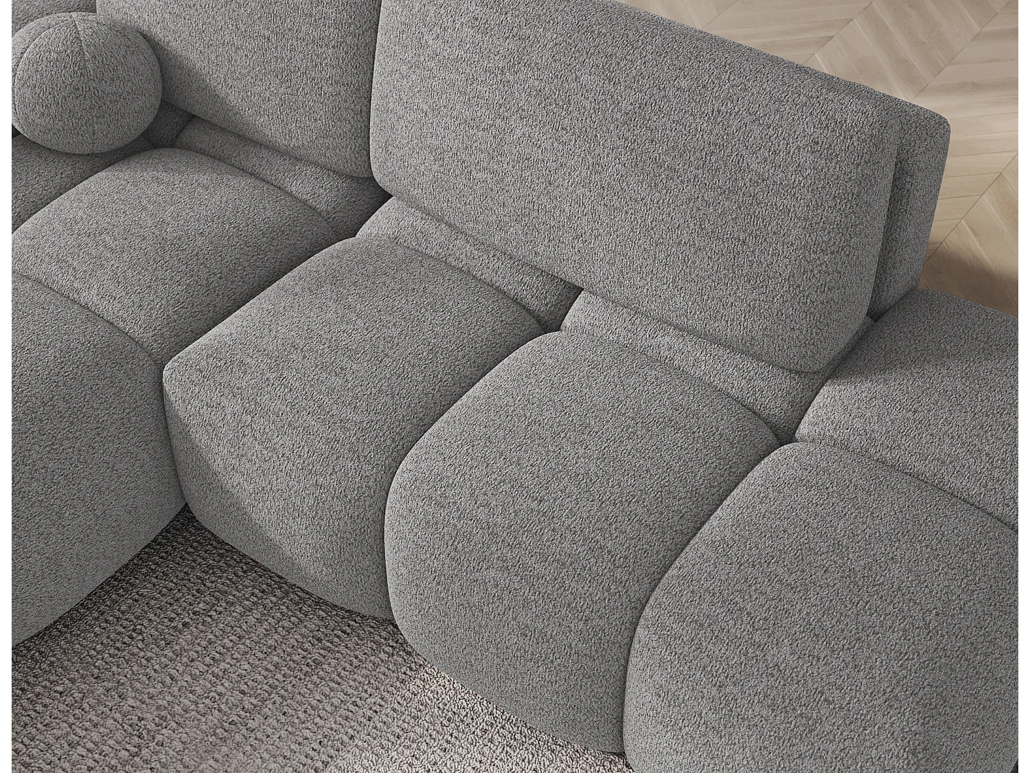 Canapé d’angle convertible 3 places BINUTO en tissu avec coffre de rangement – 227cm-Gris clair-angle gauche