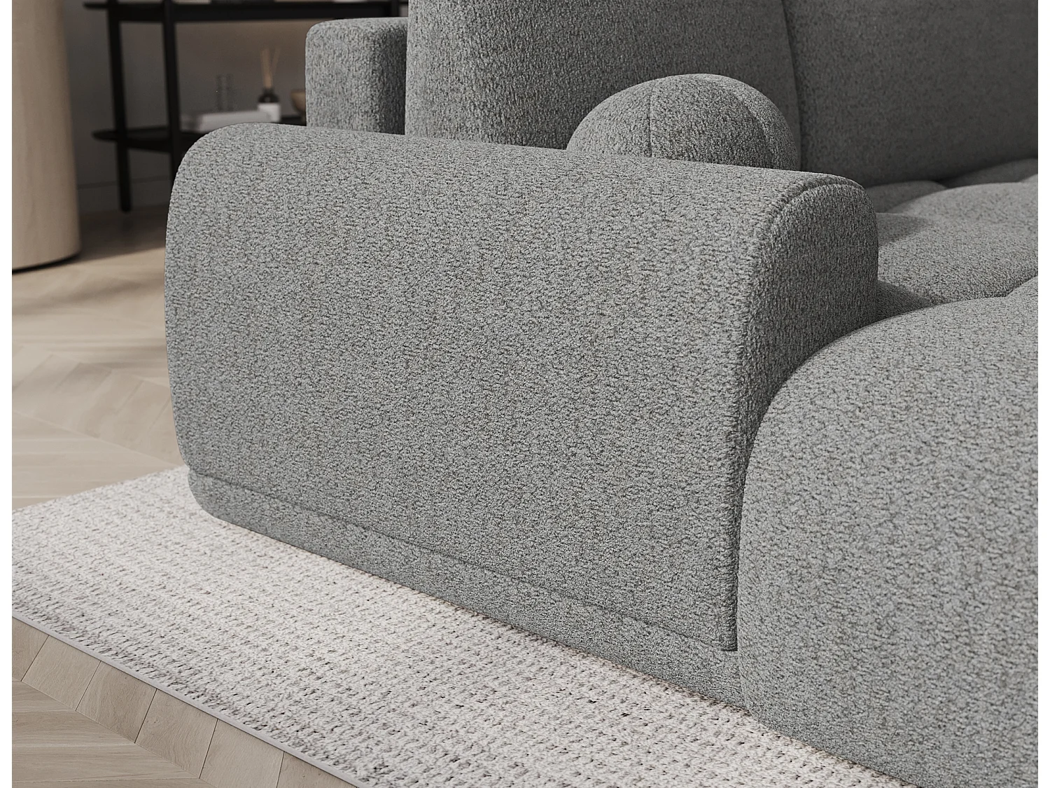 Canapé d’angle convertible 3 places BINUTO en tissu avec coffre de rangement – 227cm-Gris clair-angle gauche
