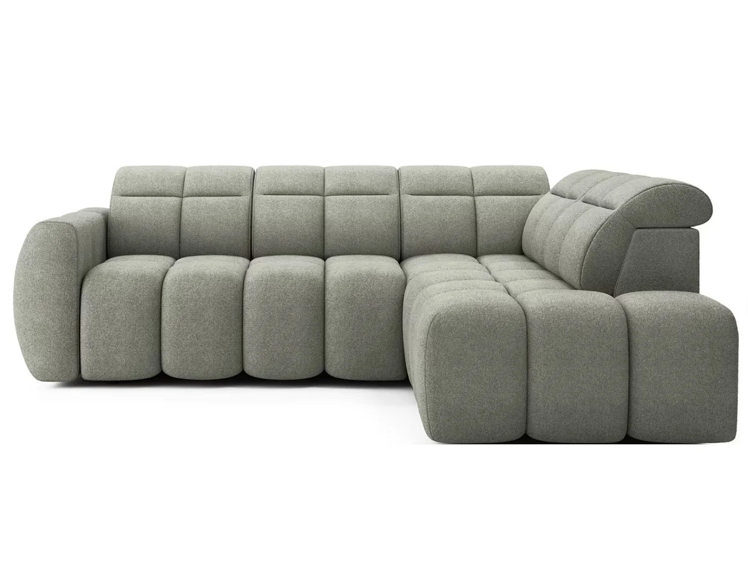 Canapé d’angle convertible 4 places BOBOON en tissu avec coffre de rangement – 258cm-Vert céladon-angle droit
