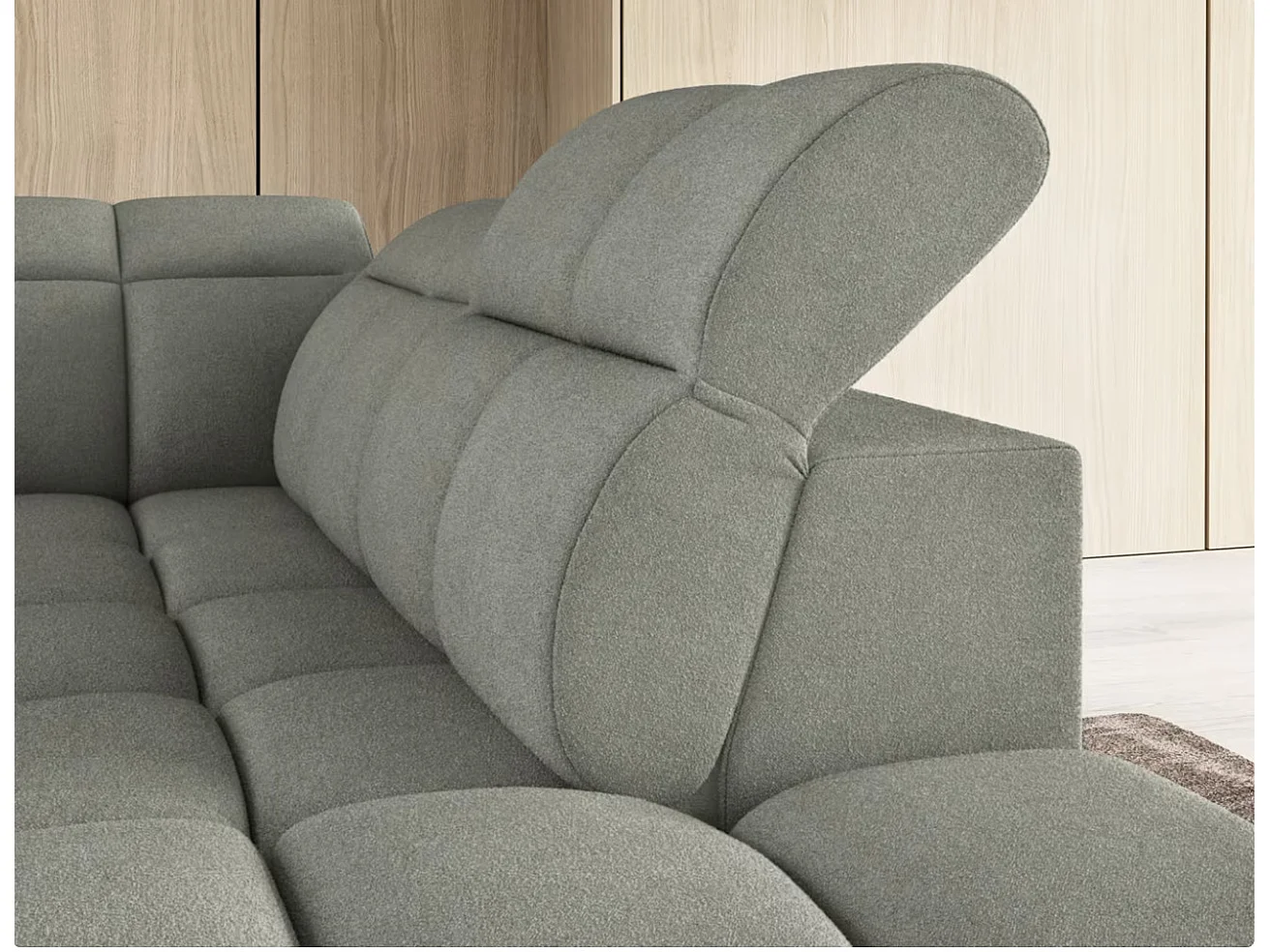 Canapé d’angle convertible 4 places BOBOON en tissu avec coffre de rangement – 258cm-Vert céladon-angle droit
